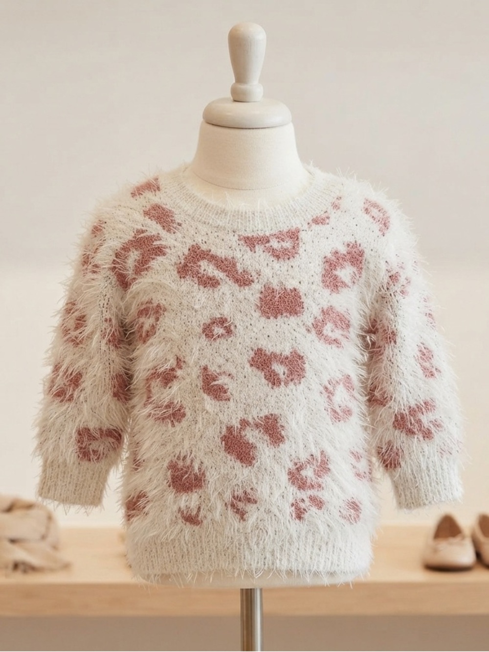 Jessica Simpson Cream Fuzzy Sweater with Rust Animal Spots